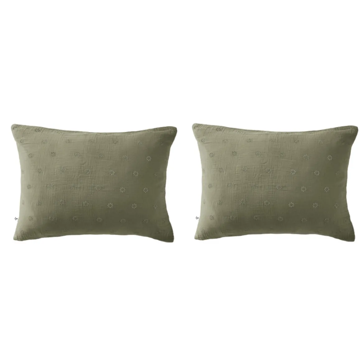 Lot de 2 taies d'oreillers brodées double gaze de coton