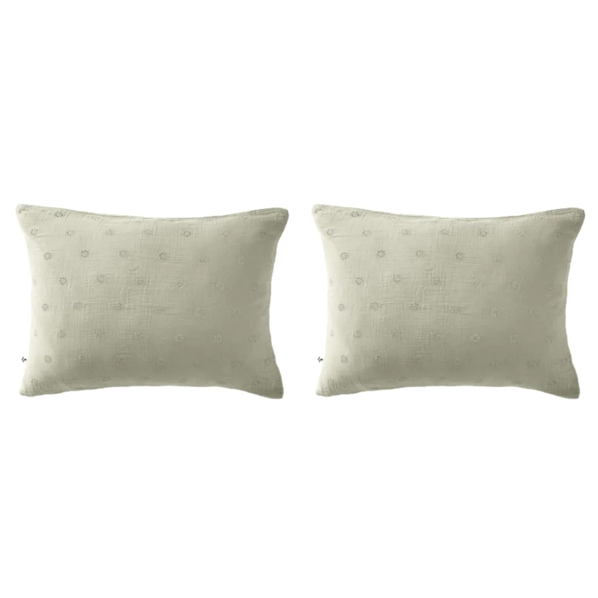 Lot de 2 taies d'oreillers brodées double gaze de coton
