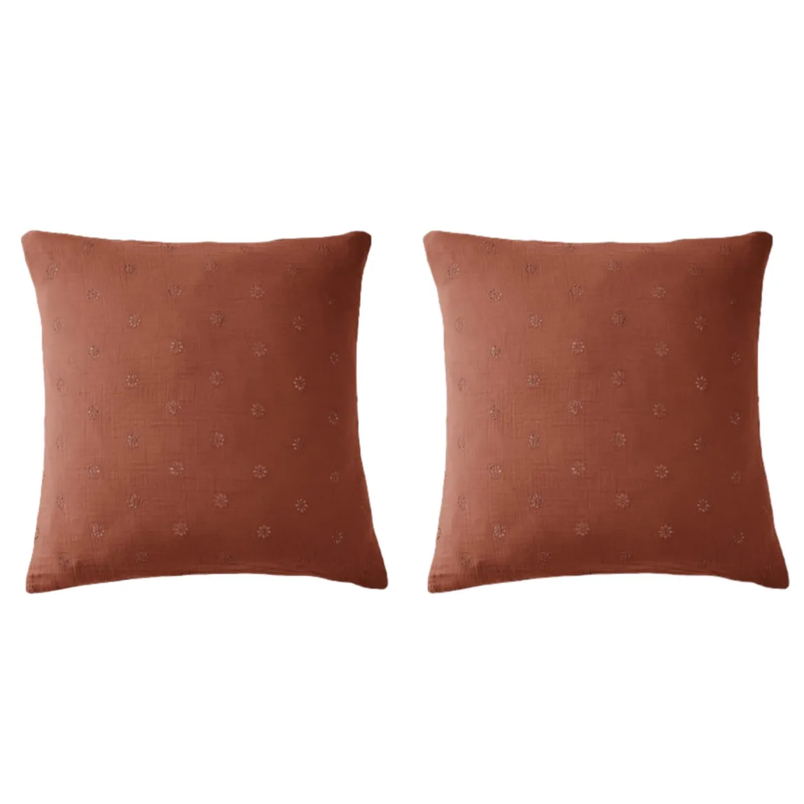 Lot de 2 taies d'oreillers brodées double gaze de coton