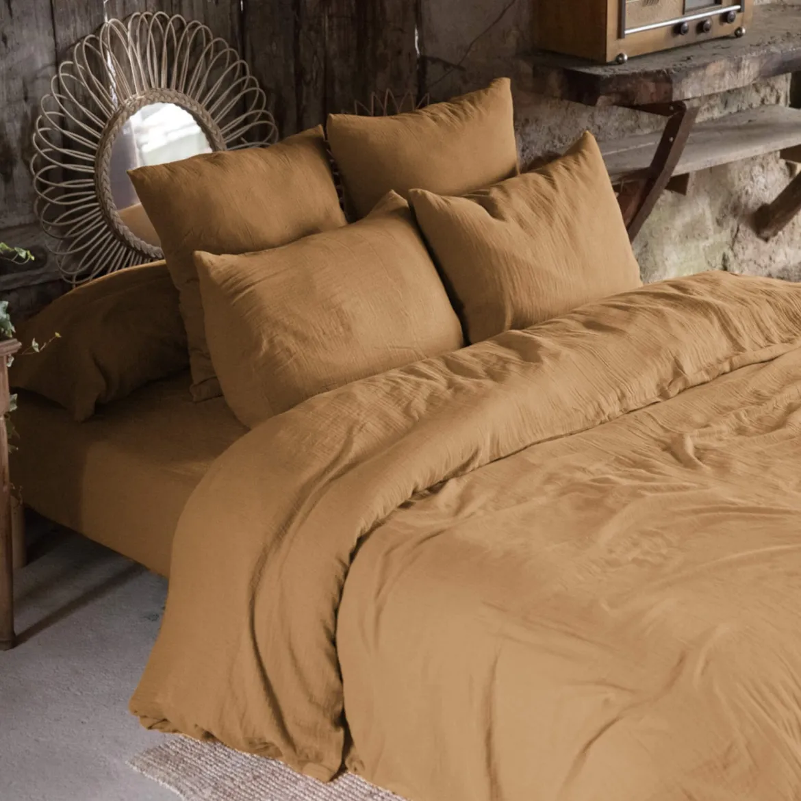 Lot de 2 taies d'oreillers double gaze de coton marron
