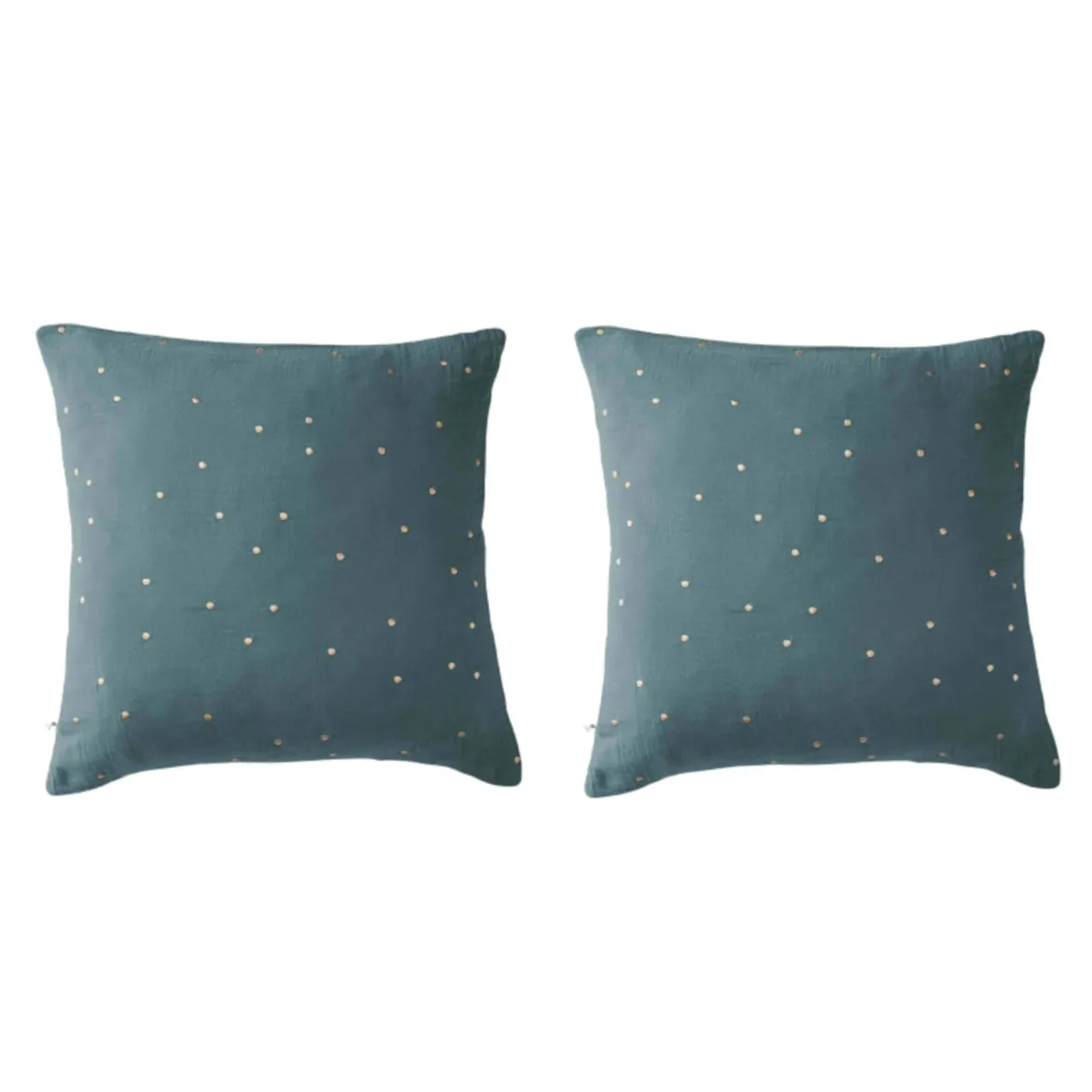 Lot de 2 taies d'oreillers à pois brodés double gaze de coton
