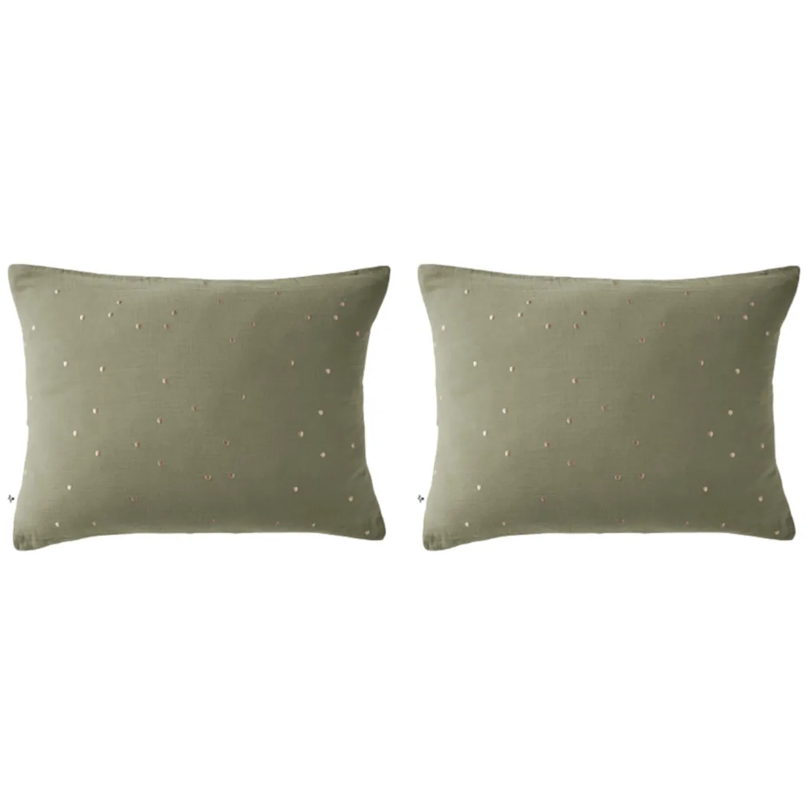 Lot de 2 taies d'oreillers à pois brodés double gaze de coton