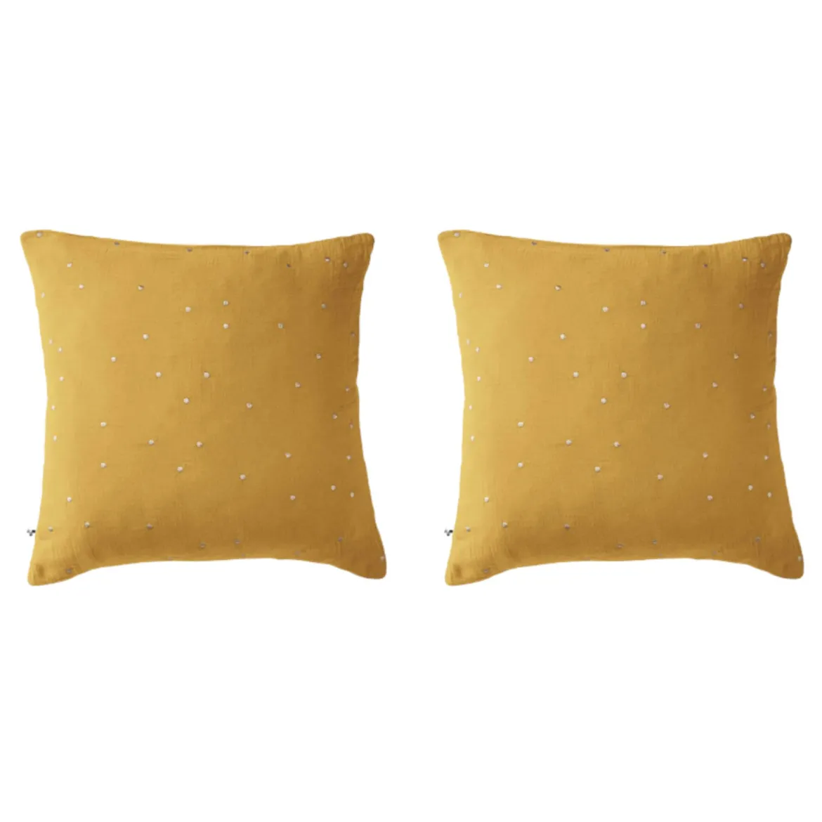 Lot de 2 taies d'oreillers à pois brodés double gaze de coton