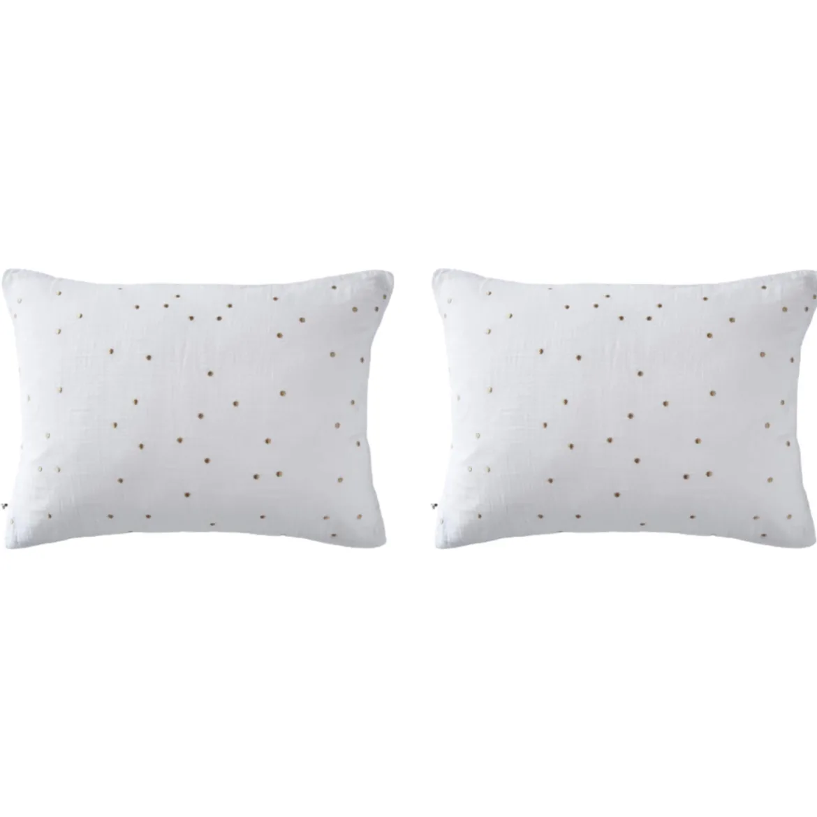 Lot de 2 taies d'oreillers à pois brodés double gaze de coton