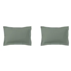Lot de 2 taies d'oreillers vert de gris 100% coton