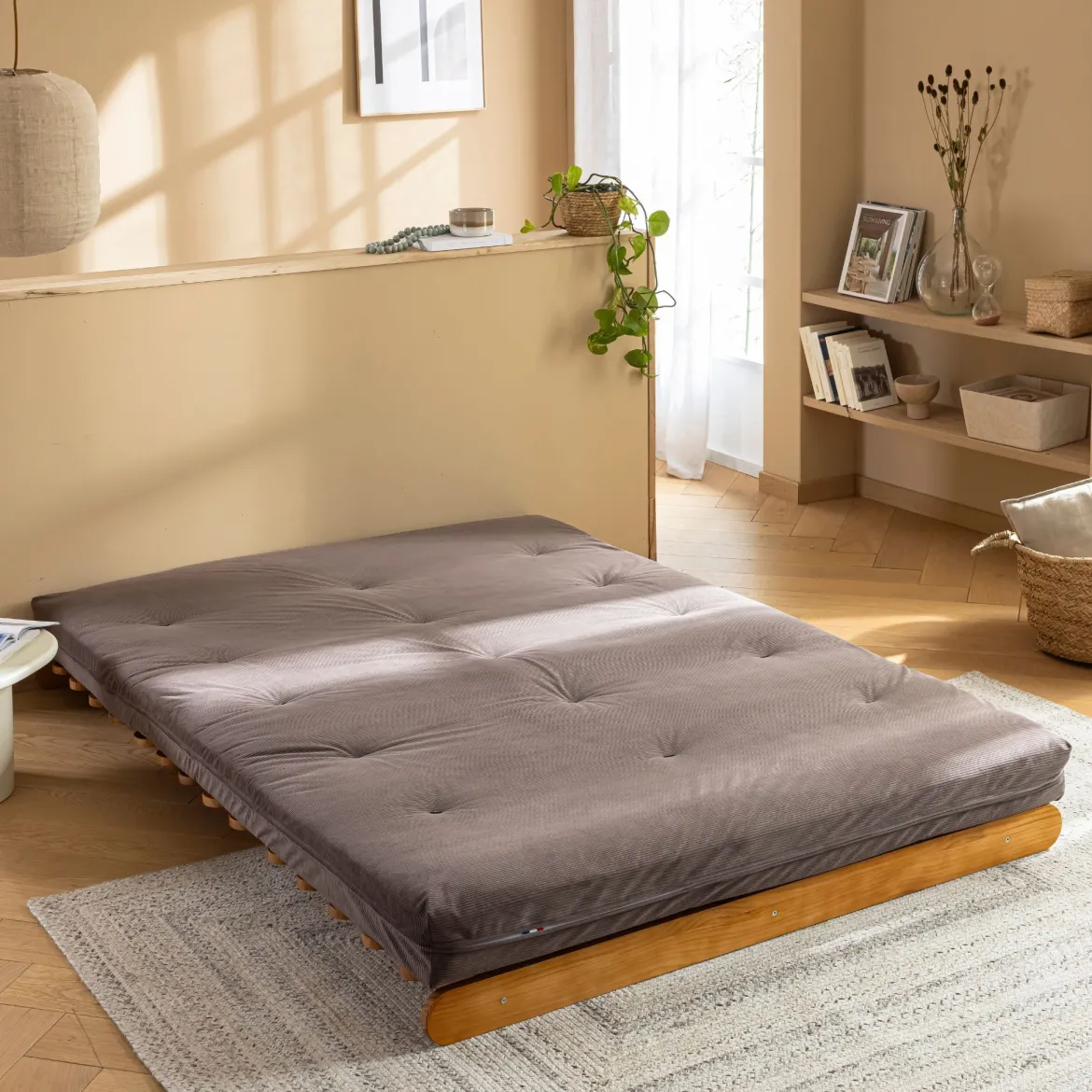 Matelas futon en coton ferme tissu velours côtelé - Terre de Nuit