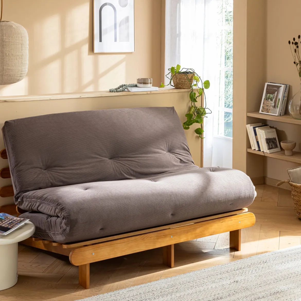 Matelas futon en coton ferme tissu velours côtelé - Terre de Nuit