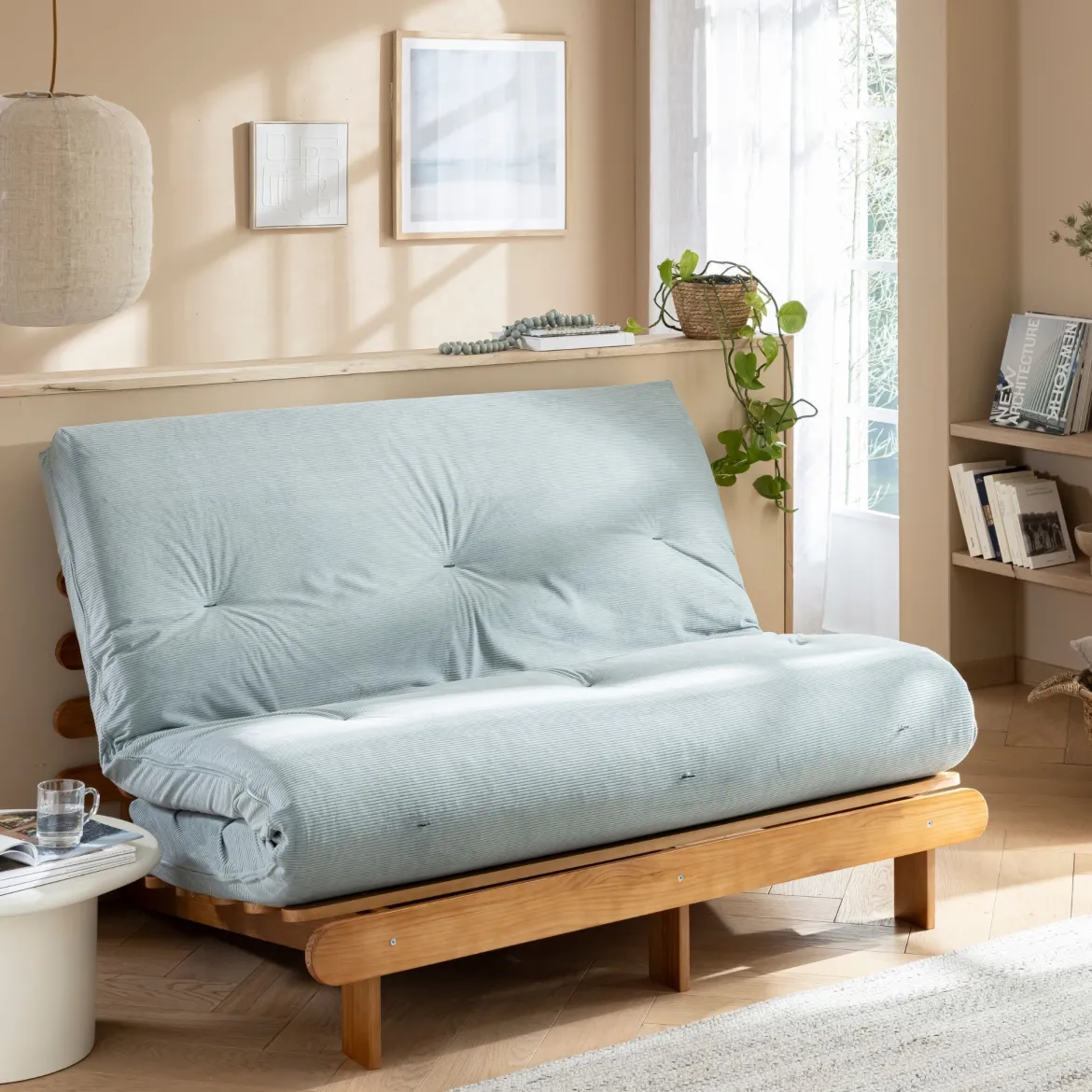 Matelas futon latex ferme tissu velours côtelé - Terre de Nuit