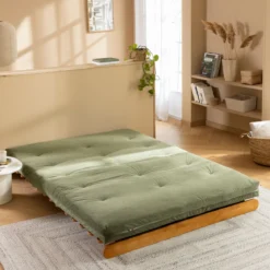 Matelas futon mémoire de forme ferme tissu velours côtelé - Terre de Nuit