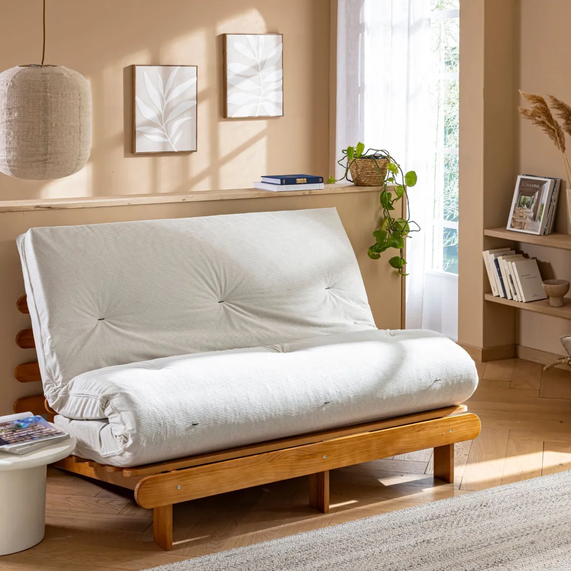 Matelas futon mémoire de forme ferme tissu velours côtelé - Terre de Nuit