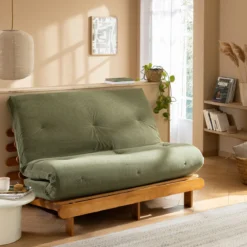 Matelas futon mémoire de forme ferme tissu velours côtelé - Terre de Nuit