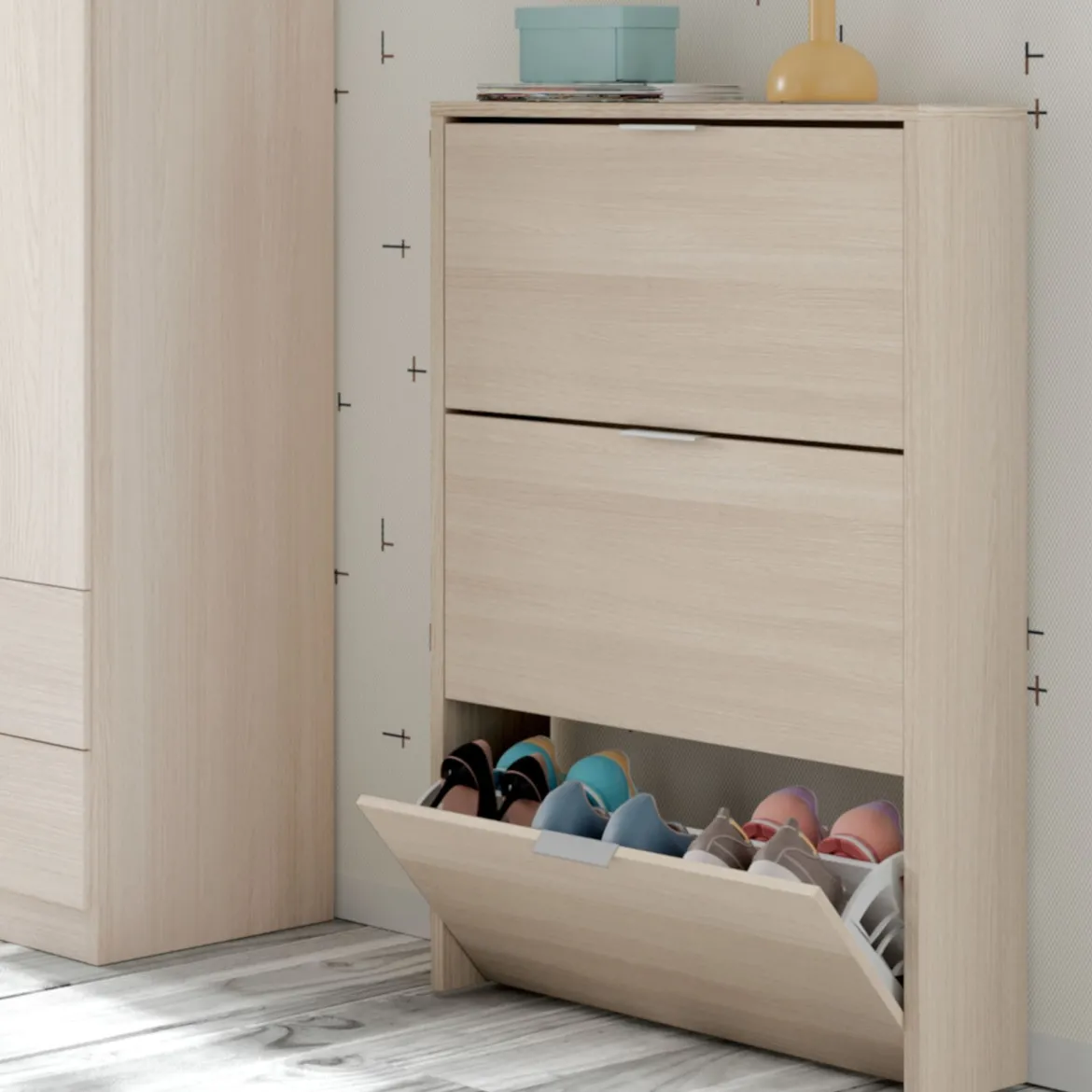 Meuble à chaussures avec 3 portes, capacité 18 paires - MC81011