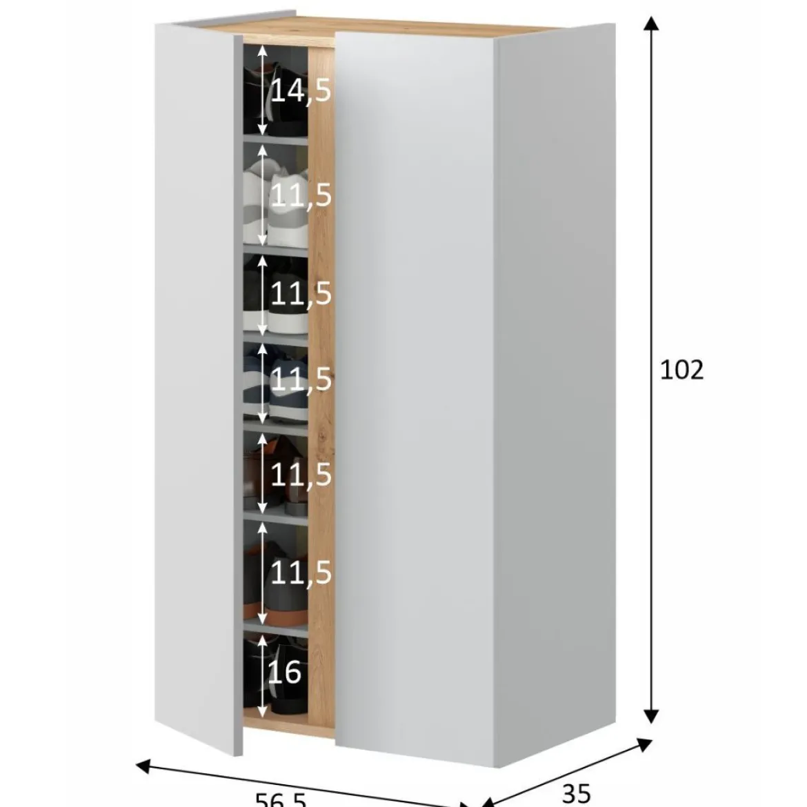 Meuble à chaussures avec 2 portes et 6 étagères réglables blanc