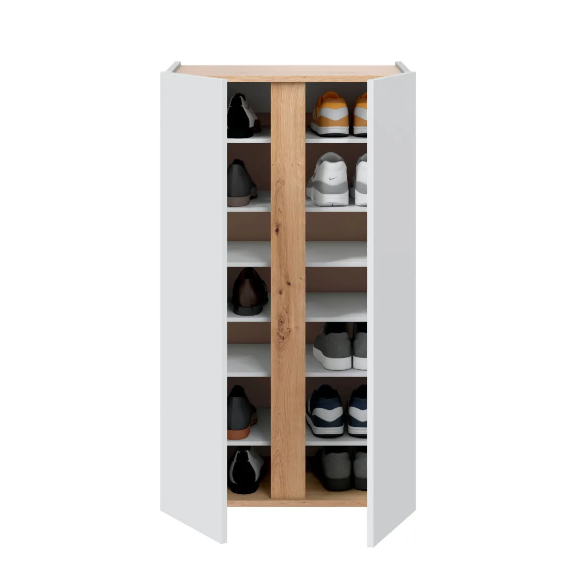 Meuble à chaussures avec 2 portes et 6 étagères réglables blanc