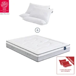 Pack matelas hybride Bultex Restore + 2 oreillers 60x60 cm Bultex Memo 3-en-1 offerts