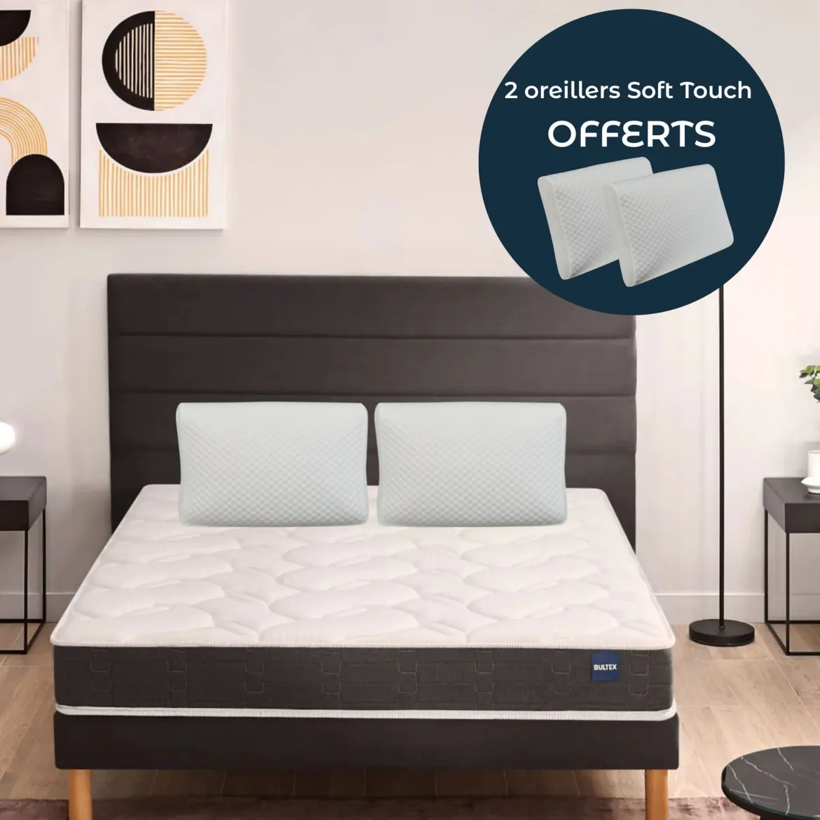 Pack Matelas King Size Bultex Regular 200x200 + 2 Oreillers Bultex Soft Touch Offerts