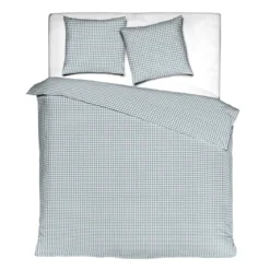 Parure de lit coton carreaux bleu Terre de Nuit Bibiane