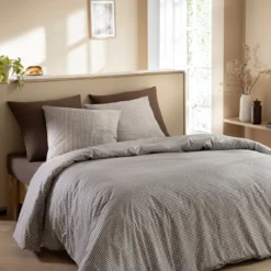Parure de lit coton à carreaux Terre de Nuit mini Vichy
