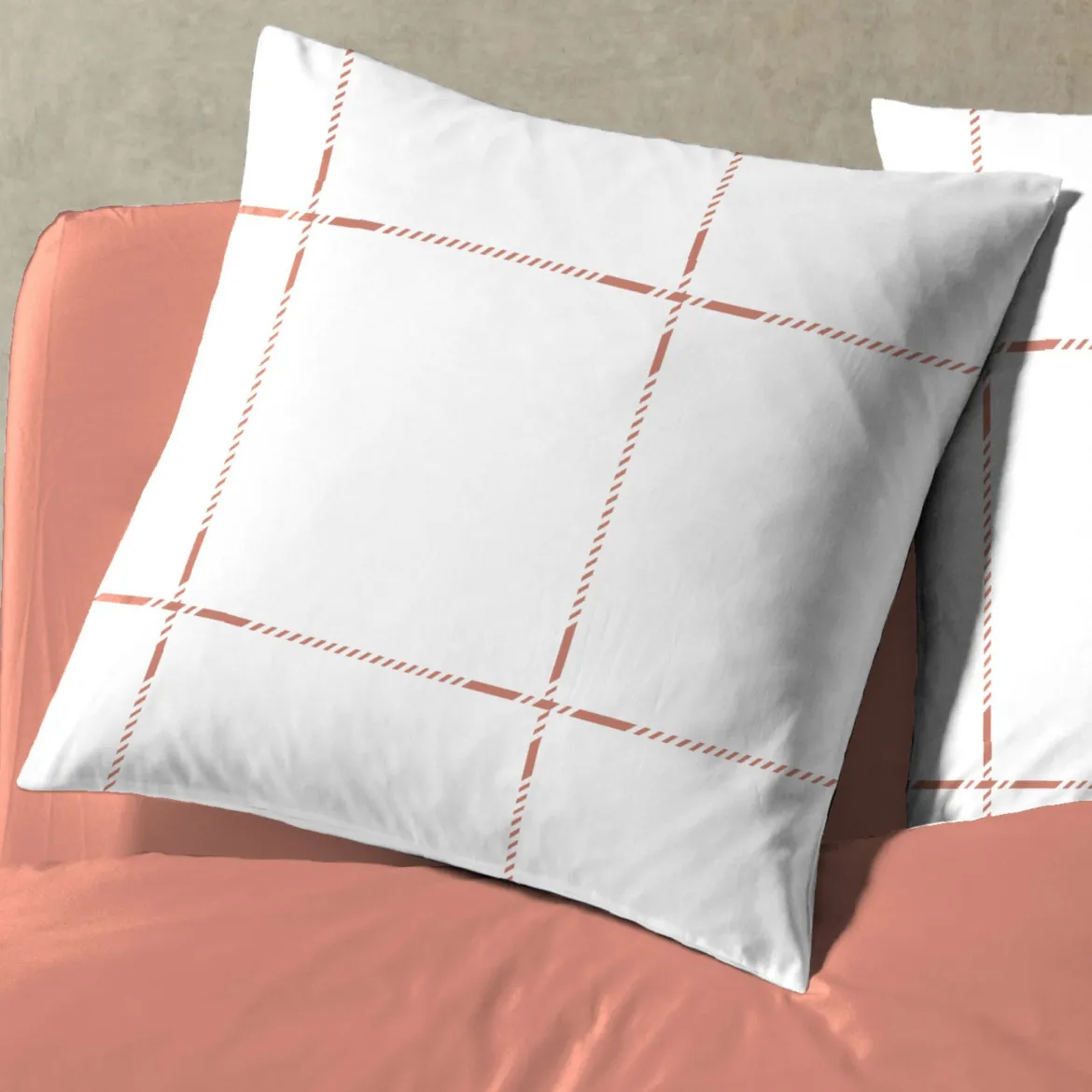 Parure de lit coton carreaux terracotta Terre de Nuit Axel