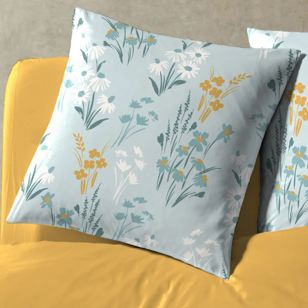 Parure de lit coton floral bleu Terre de Nuit Margot