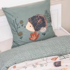 Parure de lit coton imprimé hérisson beige