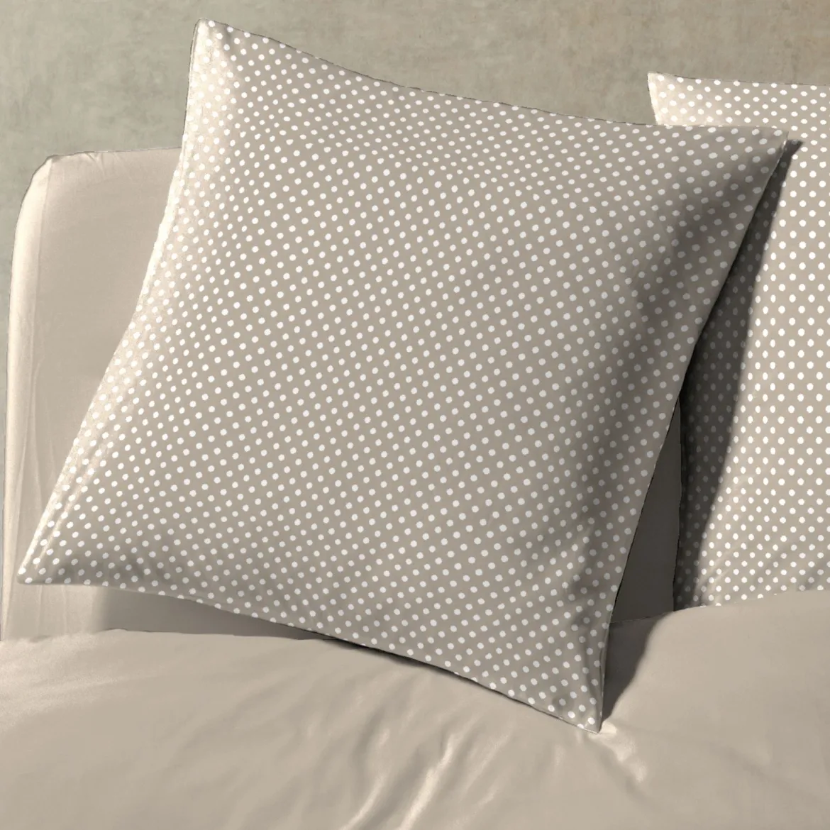 Parure de lit coton à pois taupe Terre de Nuit Auguste
