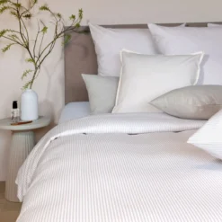 Parure de lit coton rayure blanc Terre de Nuit Bengal