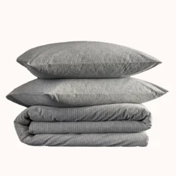 Parure de lit coton rayure gris Terre de Nuit Eden