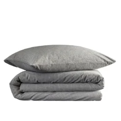 Parure de lit coton rayure gris Terre de Nuit Eden
