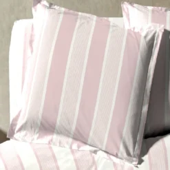 Parure de lit coton rayure rose Terre de Nuit Rosalie