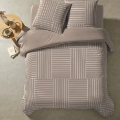 Parure de lit coton taupe Terre de Nuit Tess