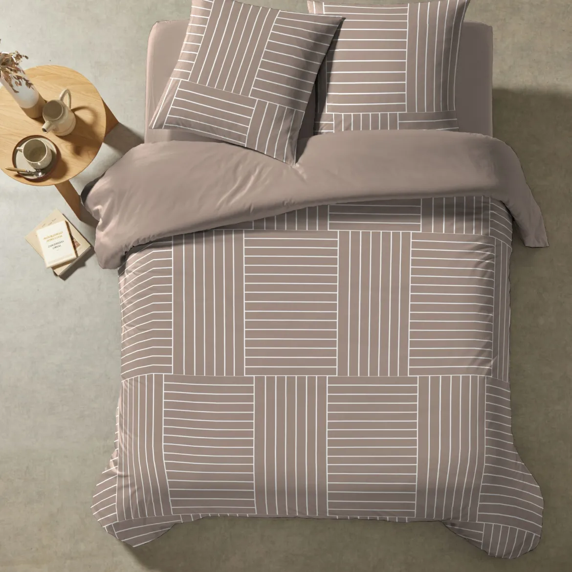 Parure de lit coton taupe Terre de Nuit Tess