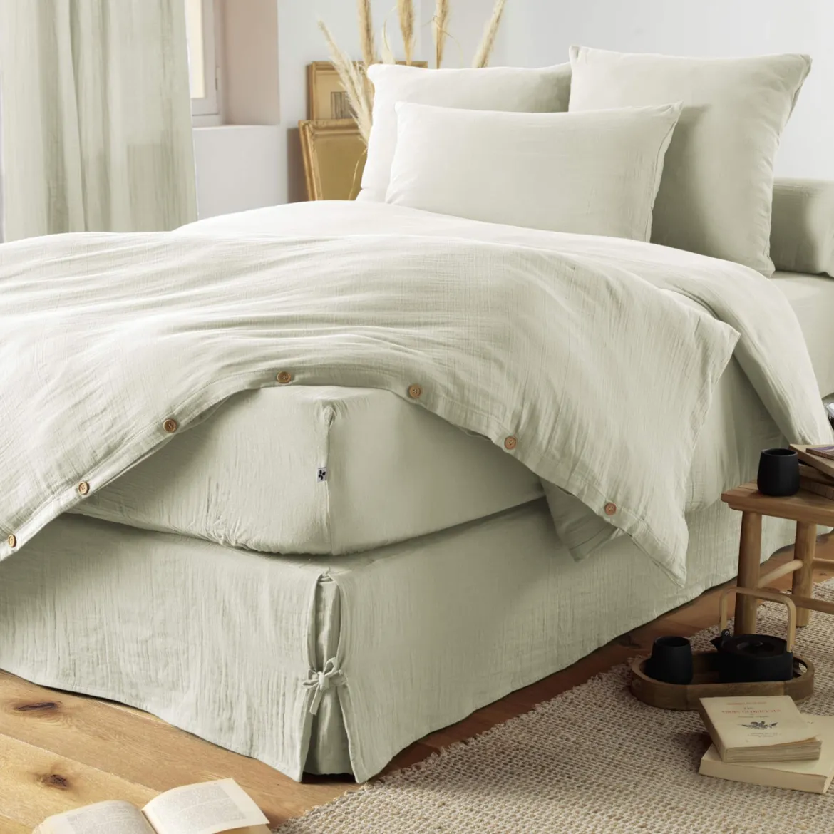 Parure de lit double gaze de coton Terre de Nuit