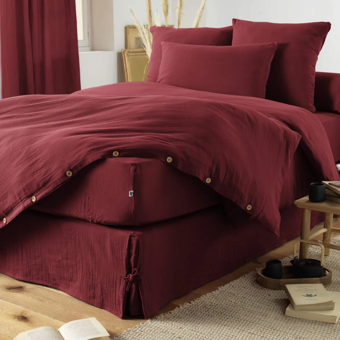 Parure de lit double gaze de coton Terre de Nuit