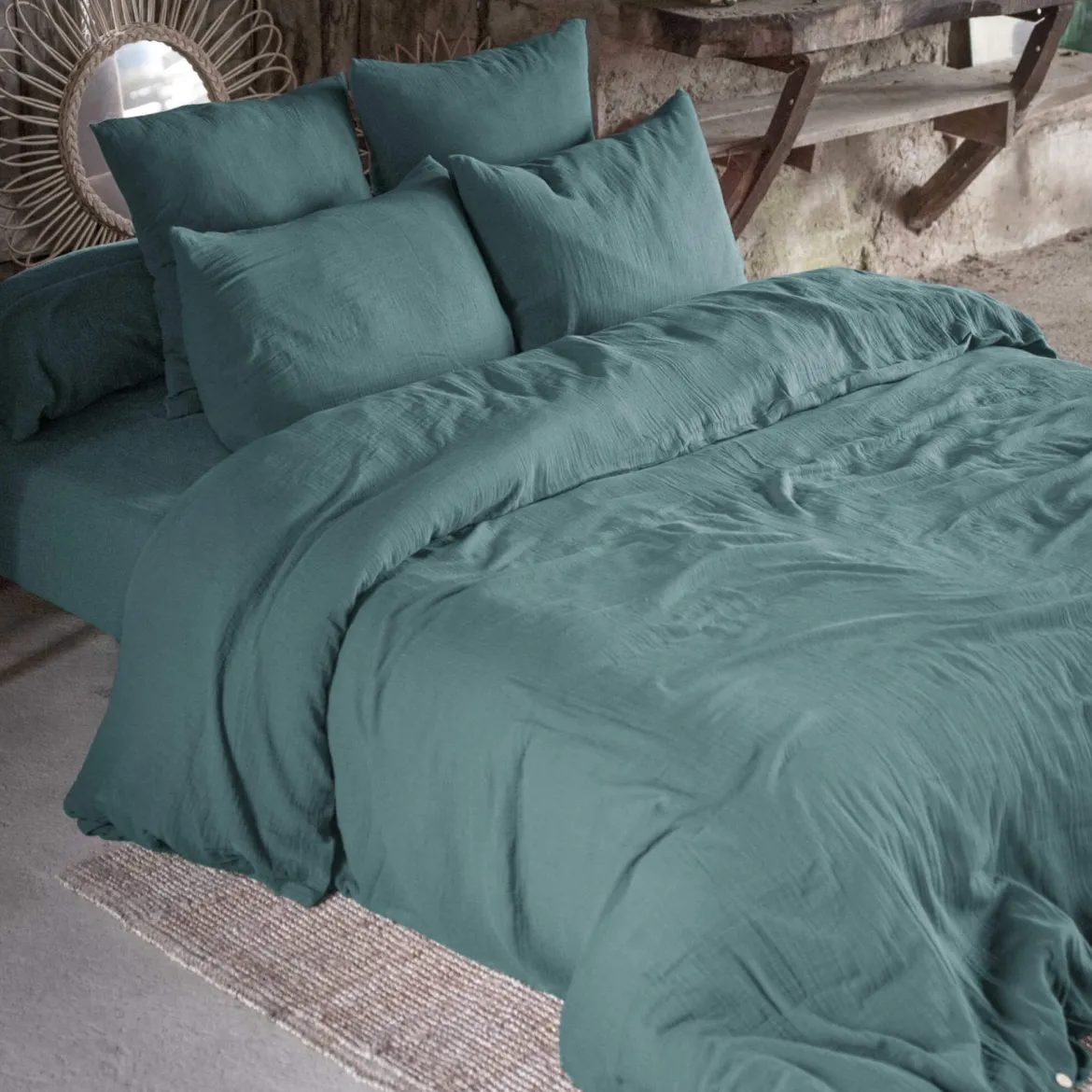 Parure de lit double gaze de coton Terre de Nuit