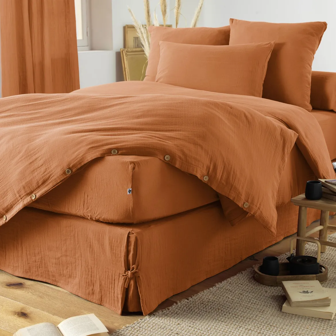 Parure de lit double gaze de coton Terre de Nuit