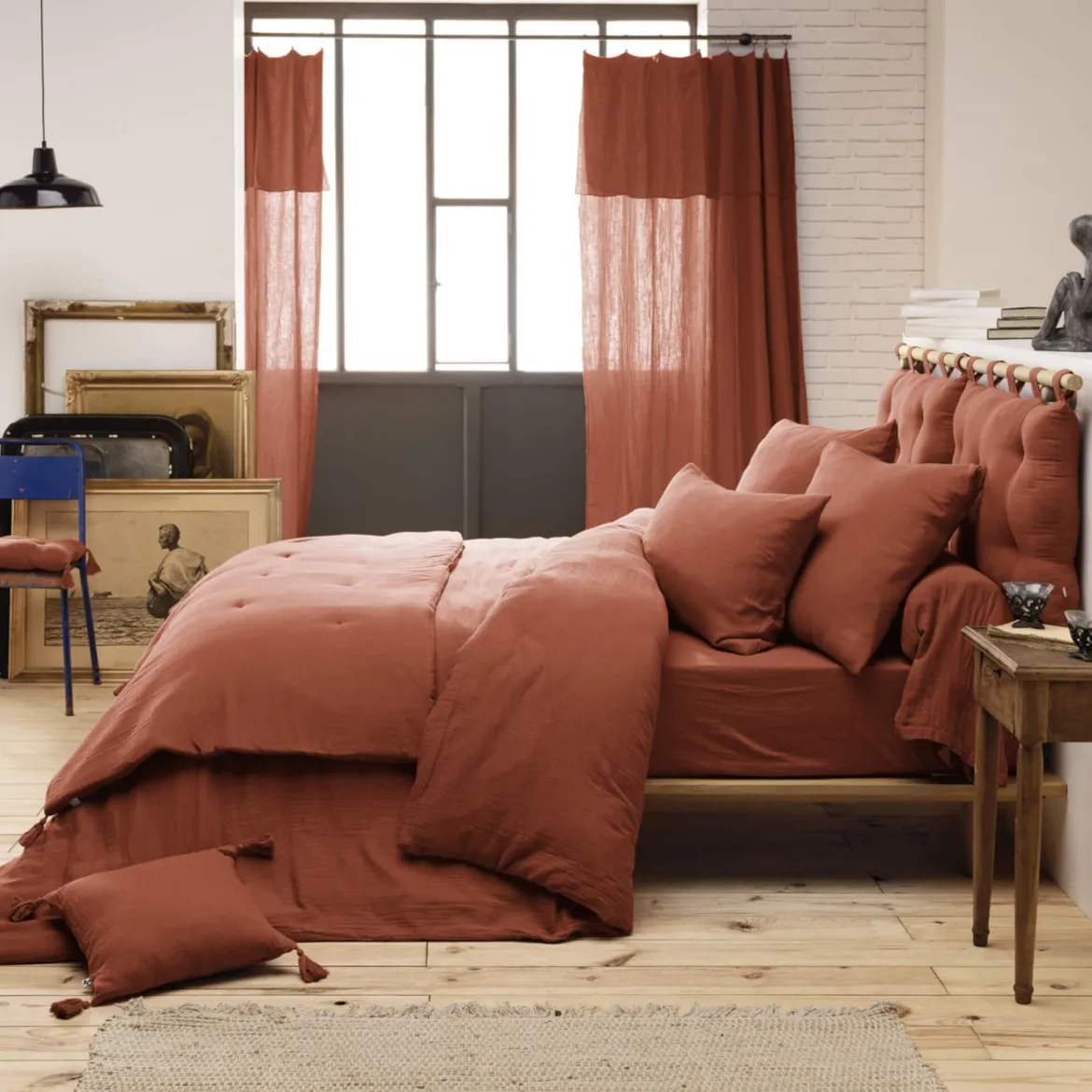 Parure de lit double gaze de coton Terre de Nuit