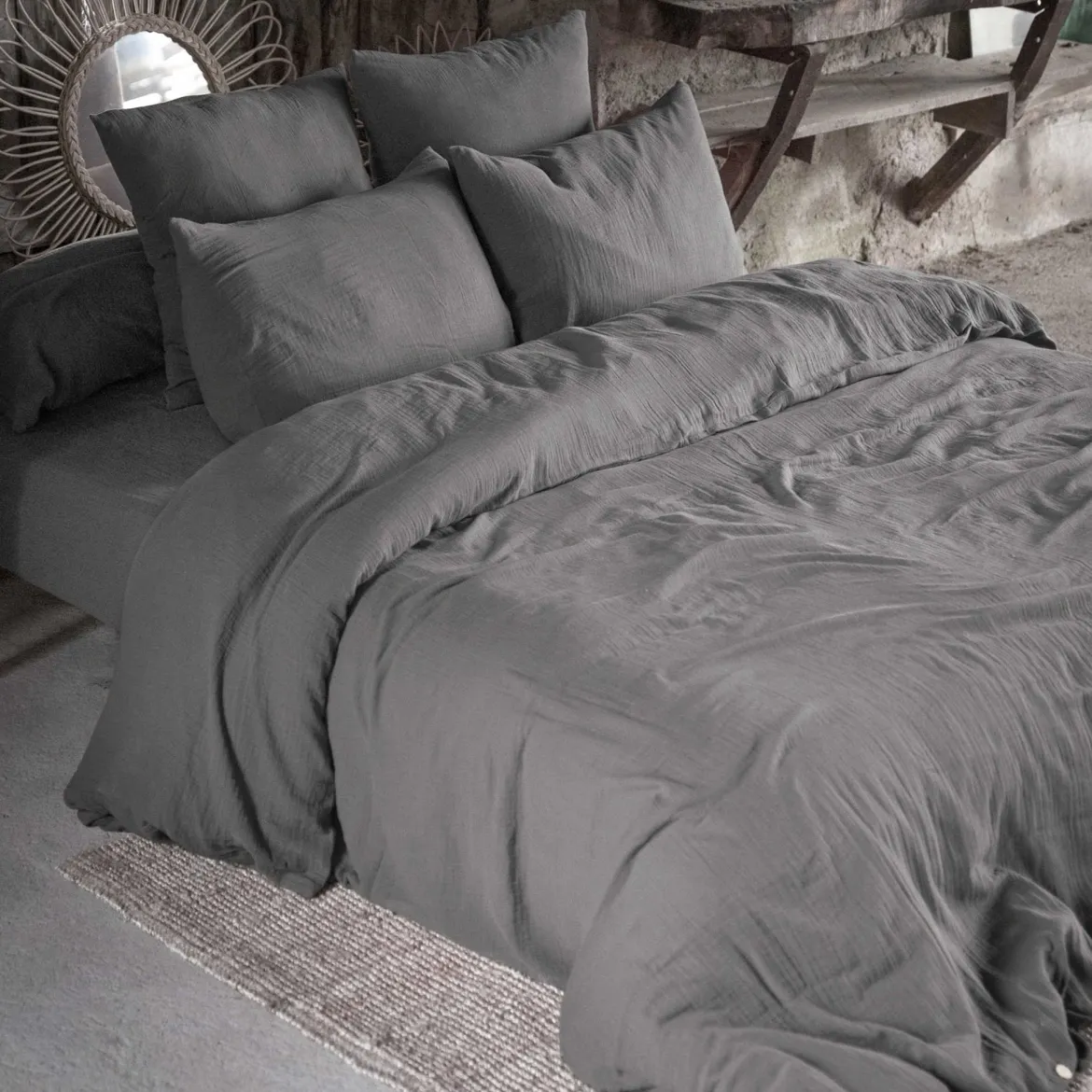 Parure de lit double gaze de coton Terre de Nuit
