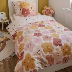 Parure de lit enfant coton à fleurs Terre de Nuit