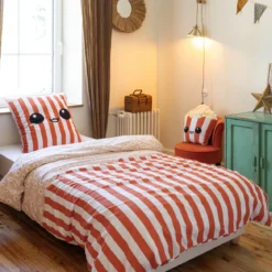 Parure de lit enfant coton rayures Terre de Nuit Fresh popcorn