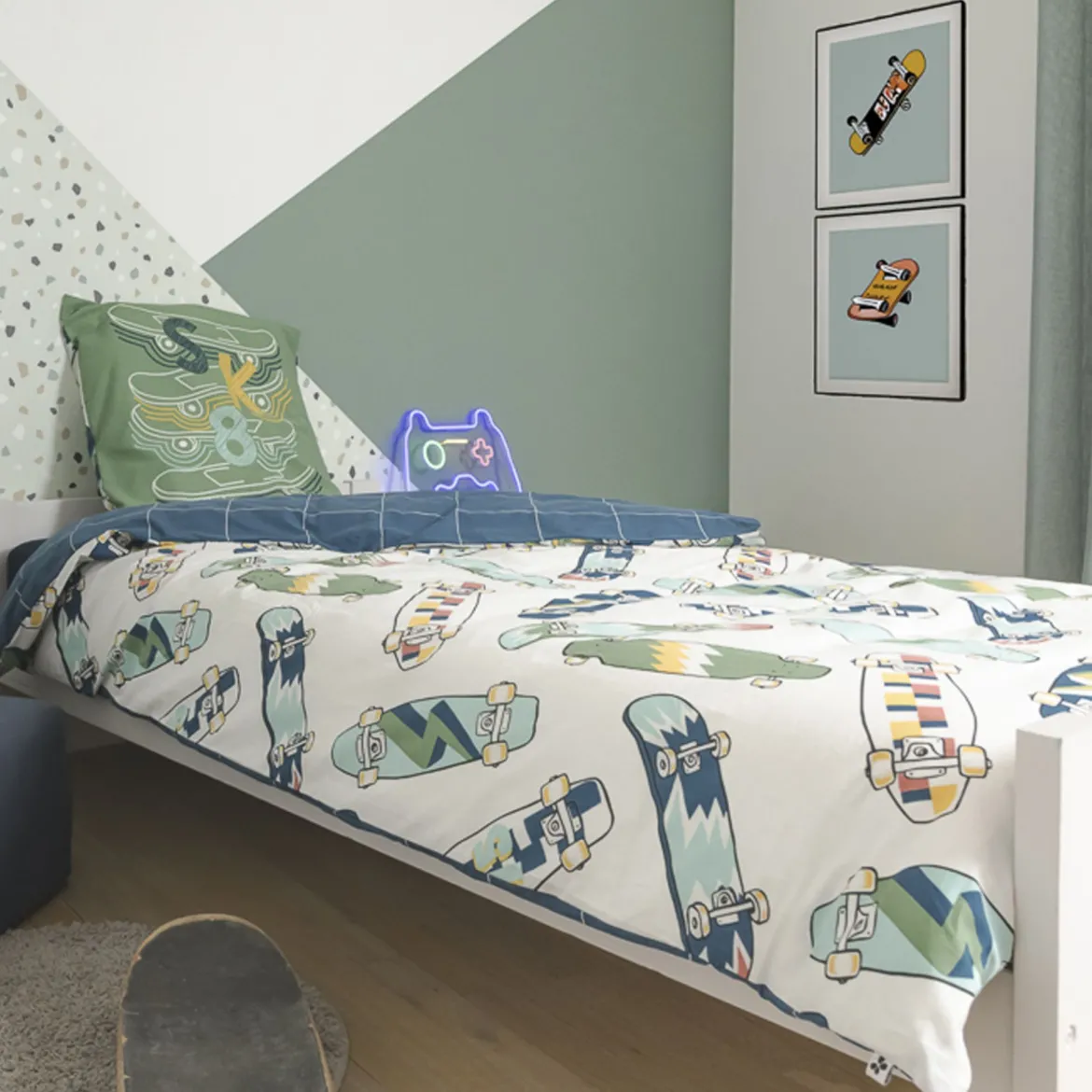 Parure de lit enfant coton Terre de Nuit Skate