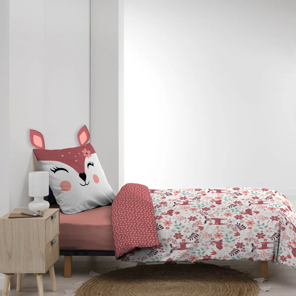 Parure de lit enfant réversible 140x200 coton Douceur d'Intérieur Biche