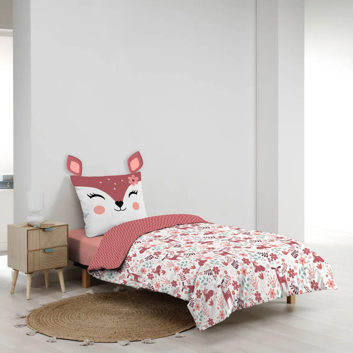 Parure de lit enfant réversible 140x200 coton Douceur d'Intérieur Biche