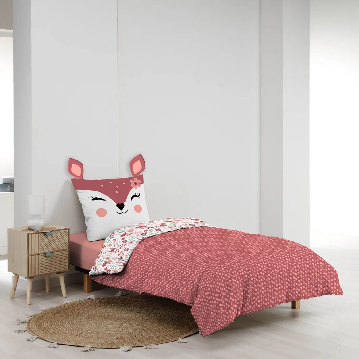 Parure de lit enfant réversible 140x200 coton Douceur d'Intérieur Biche