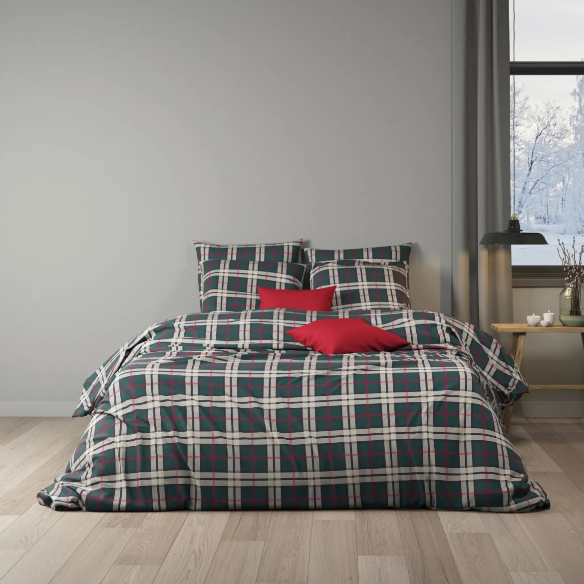 Parure de lit flanelle à carreaux vert Terre de Nuit Noël