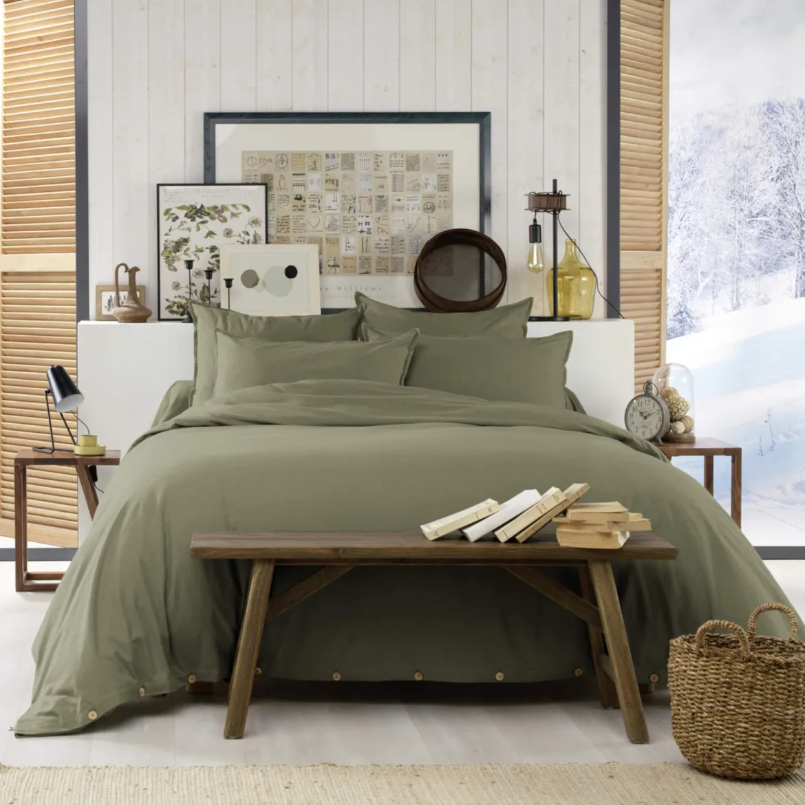 Parure de lit flanelle kaki