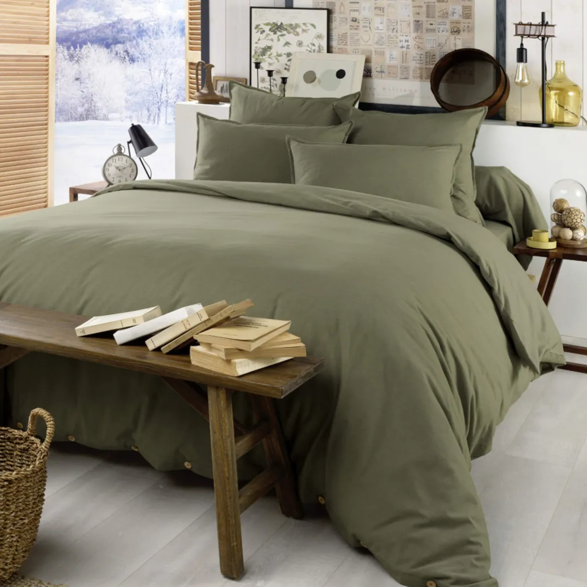 Parure de lit flanelle kaki