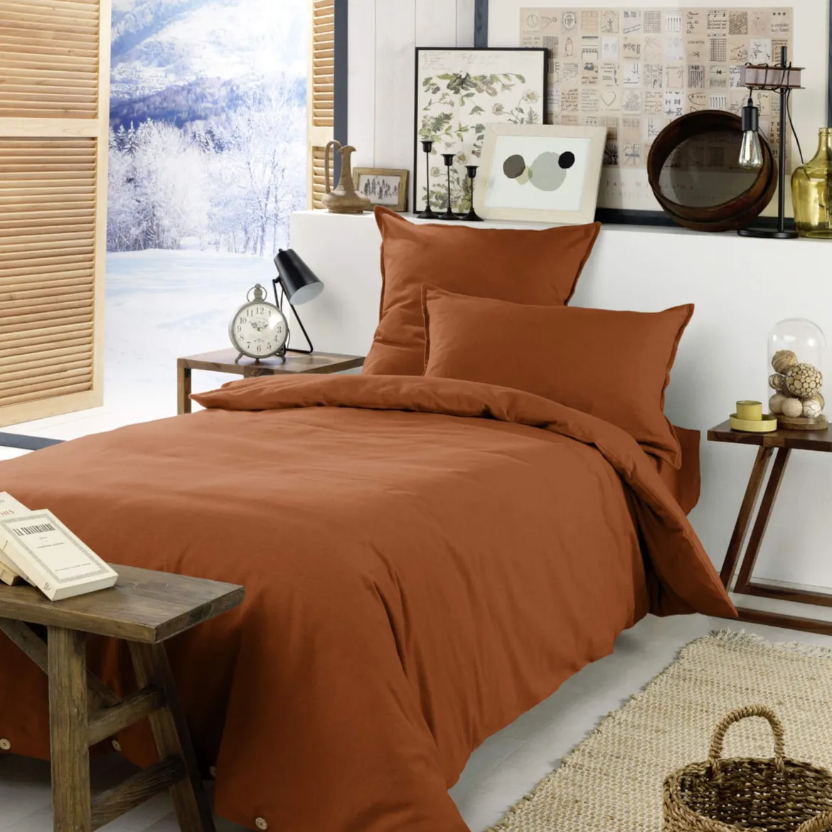 Parure de lit flanelle orange