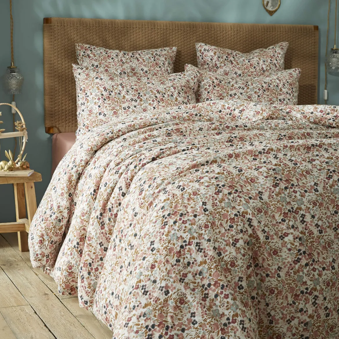 Parure de lit gaze de coton imprimé floral