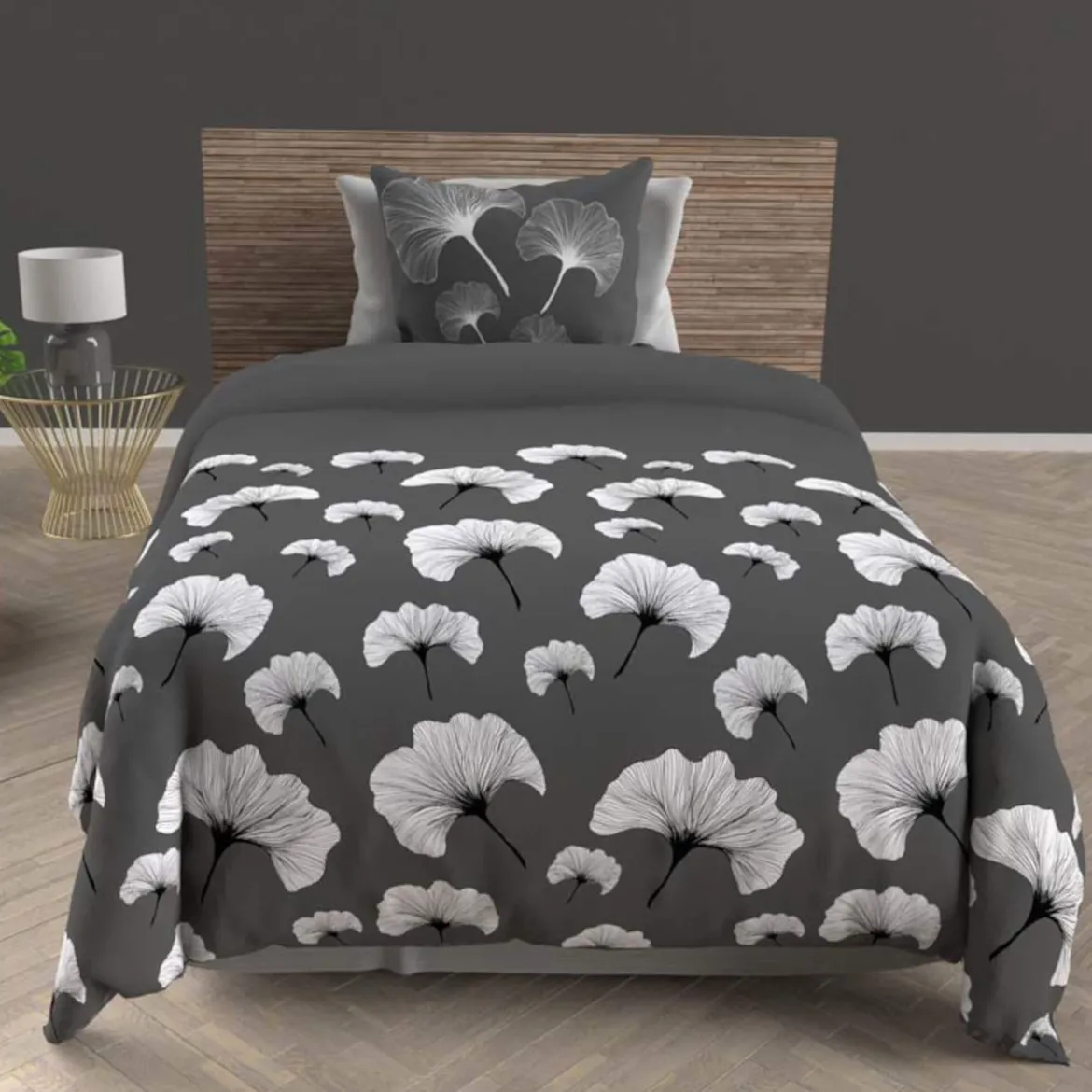 Parure de lit Ginkgo anthracite